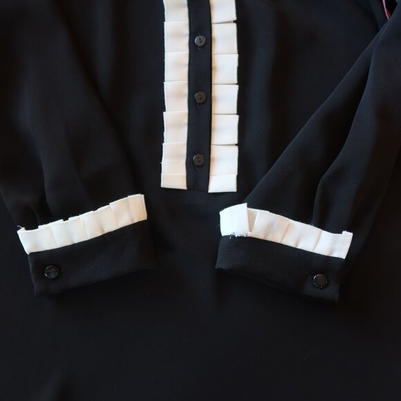 ANNE FONTAINE women top black ruffle white formal sheer button long sleeve 40 10 - Picture 5 of 13